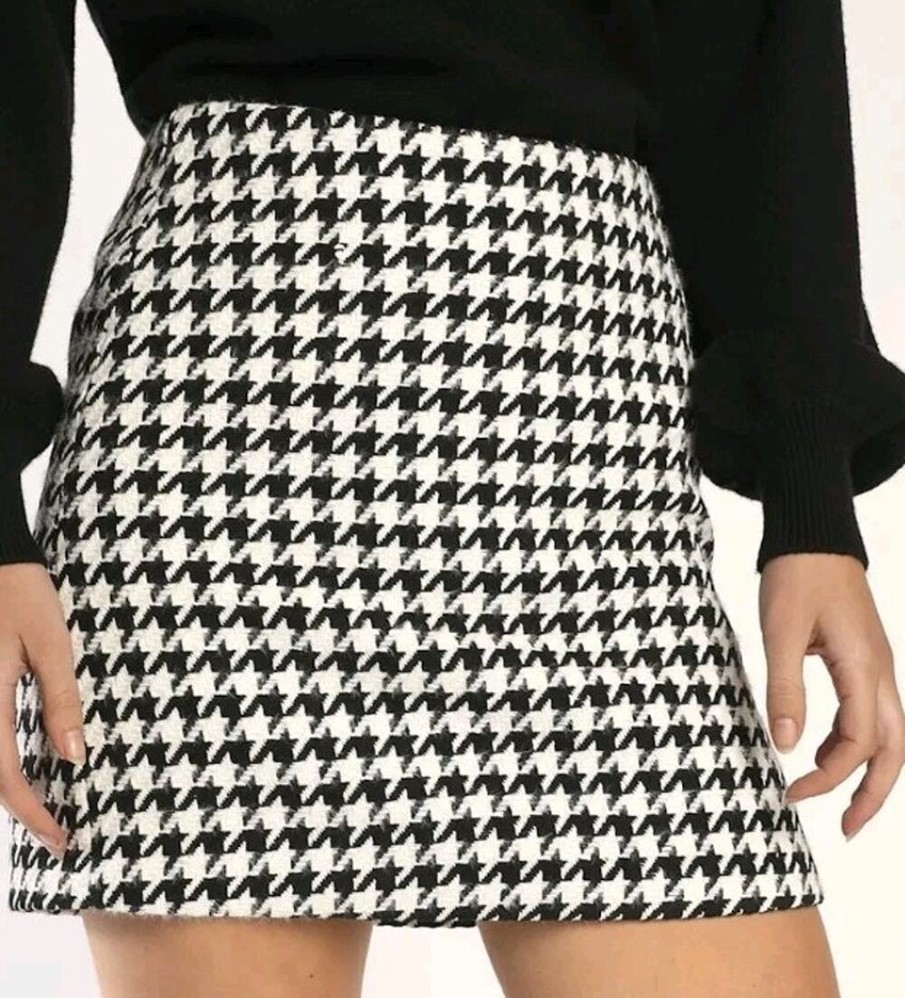 Chadwick’s Women’s Size 14 100% Wool Houndstooth Pencil Skirt Black Ivory #1075
